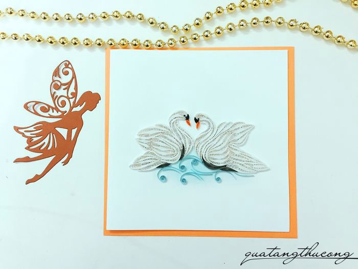 Thiệp tình yêu quilling đôi thiên nga mẫu 2